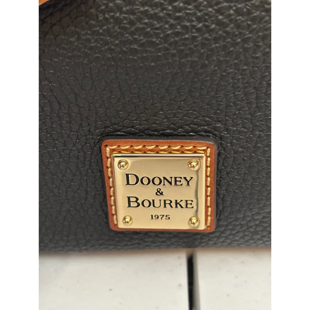 Dooney & Bourke Black Pebble Leather Drawstring Satchel Handbag‎ Tan Trim